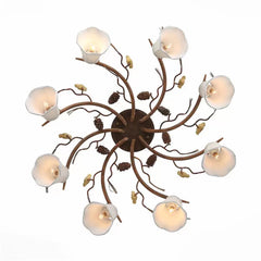 Aeyee Rustic Bird Semi Flush Mount Ceiling Light, Classic Branches Ceiling Light with Fabric Linen Shade, Vintage Pine Cones Ceiling Lamp