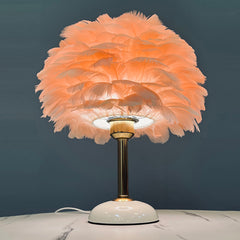 Aeyee Feather Bedside Lamp, Modern LED Night Light with Ceramic Base, Elegant Table Lamp for Bedroom