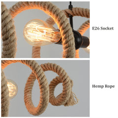 Aeyee Hemp Rope Pendant Light Fixture, Industrial Hanging Light, 2 Lights Adjustable Ceiling Pendant Lamp for Bedroom Dining Room