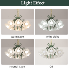 Aeyee Modern Flower Glass Chandelier Elegant Floral Pendant Light with Adjustable Chain Mid Century Glass Hanging Light for Bedroom Dining Room Living Room Green Finish