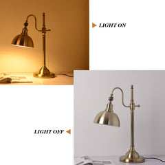Aeyee Retro Table Lamp, Bedroom Reading Nightstand Round Shade Night Light, Arch Desk Lamp for Office Coffee Room Gold