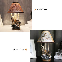 Aeyee Wolf Table Lamp, Rustic Bedside Lamp with Resin Base, Retro Night Light, Accent Lamp for Bedroom Reading Nightstand