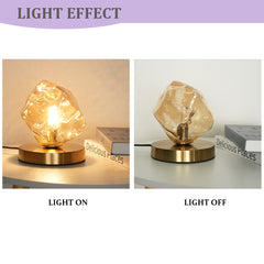 Aeyee Modern Glass Table Lamp Ice Cubes Shaped Bedside Nightstand Lamp Small Decorative Night Light for Bedroom Living Room Amber Finish