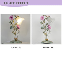 Aeyee Floral Table Lamp, Elegant Bedside Nightstand Lamps with Glass Shade, Girls Night Light for Small Desk Bedroom Living Room