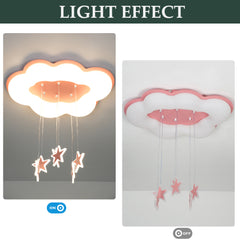 Aeyee Cloud Ceiling Light Fixtures, Kids Room Star Ceiling Light, Modern LED Ceiling Lamp for Girls Bedroom Nursery Pink Finish