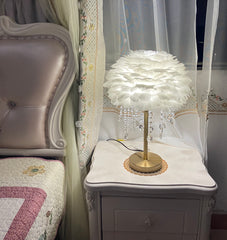 Aeyee Feather Bedside Lamp, Elegant Night Light, Crystal Desk Lamp Decorative Table Lamp, Girls Night Light for Bedroom