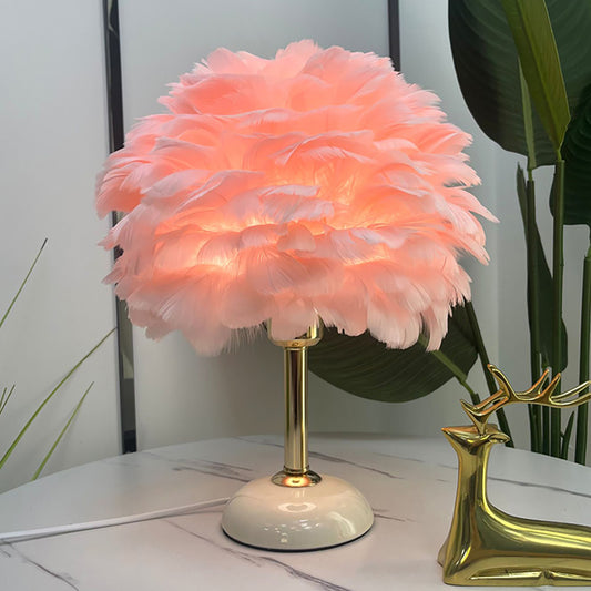 Aeyee Feather Bedside Lamp, Modern LED Night Light with Ceramic Base, Elegant Table Lamp for Bedroom