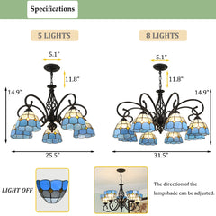 Aeyee Tiffany Style Pendant Light Fixture, Stained Glass Hanging Light, Vintage Glass Chandeliers for Bedroom Foyer Dining Room