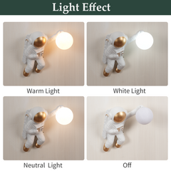 Aeyee Astronaut Wall Sconce, Modern Kid's Wall Lamp, Creative Wall Mounted Light with 3D Printed Lampshade for Children's Bedroom Boys Girls Nursery