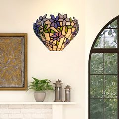 Aeyee Purple Flower Tiffany Wall Sconce, Classy Stained Glass Wall Light, Decorative 12 Inches Wall Light Fixtures for Hallway Stairway Bedroom