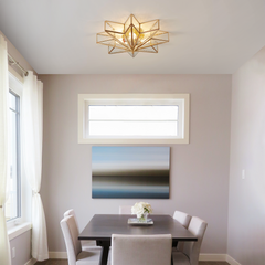 Aeyee Brass Flush Mount Ceiling Light, Star Shaped Ceiling Light Fixture, Mid Century Glass Ceiling Mount Lamp for Living Room Bedroom