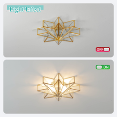 Aeyee Brass Flush Mount Ceiling Light, Star Shaped Ceiling Light Fixture, Mid Century Glass Ceiling Mount Lamp for Living Room Bedroom