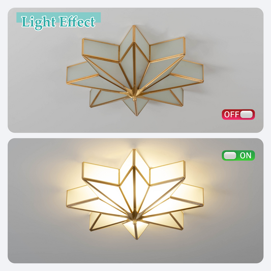 Aeyee Brass Flush Mount Ceiling Light, Star Shaped Ceiling Light Fixture, Mid Century Glass Ceiling Mount Lamp for Living Room Bedroom