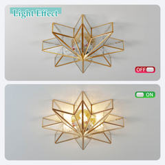 Aeyee Brass Flush Mount Ceiling Light, Star Shaped Ceiling Light Fixture, Mid Century Glass Ceiling Mount Lamp for Living Room Bedroom