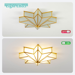 Aeyee Brass Flush Mount Ceiling Light, Star Shaped Ceiling Light Fixture, Mid Century Glass Ceiling Mount Lamp for Living Room Bedroom