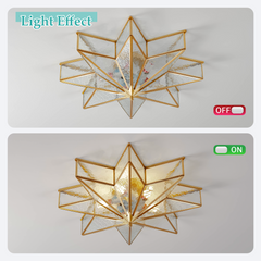 Aeyee Brass Flush Mount Ceiling Light, Star Shaped Ceiling Light Fixture, Mid Century Glass Ceiling Mount Lamp for Living Room Bedroom