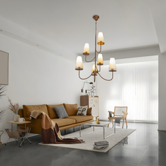 Aeyee Modern Chandeliers, Classic Multi-Layered Pendant Light Fixture, Height Adjustable, 6 Lights Elegant Pendant Light with Fabric Shade for Bedroom Living Room