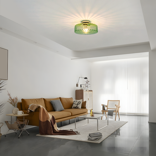 Aeyee Mid Century Glass Ceiling Light Fixtures, 11.8 inch Hallway Ceiling lamp, Modern and Antique Round Semi Flush Mount Ceiling Light for Hallway Laundry Room Corridor Green Finish