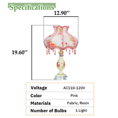 Aeyee Cute Table Lamp with Fabric Lampshade, Antique Flower Decorative Bedside Desk Nightstand Lamp, Handmade Night Light for Bedroom Living Room