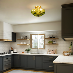 Aeyee Vintage Glass Flush Mount Ceiling Light, Petal Shape Ceiling Light Fixtures, Elegant Small Flush Chandelier for Hallway Entrance Kitchen