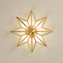 Aeyee Brass Flush Mount Ceiling Light - Star Shaped Lighting Fixture Bedroom Ceiling lamp with Glass Shade