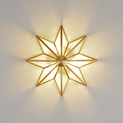 Aeyee Brass Flush Mount Ceiling Light - Star Shaped Lighting Fixture Bedroom Ceiling lamp with Glass Shade