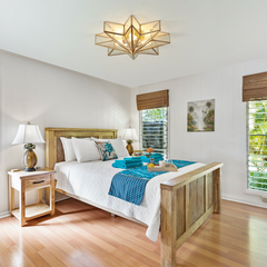 Aeyee Brass Flush Mount Ceiling Light - Star Shaped Lighting Fixture Bedroom Ceiling lamp with Glass Shade