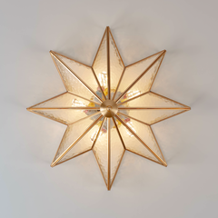 Aeyee Brass Flush Mount Ceiling Light - Star Shaped Lighting Fixture Bedroom Ceiling lamp with Glass Shade