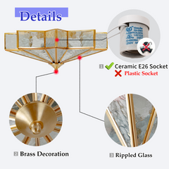 Aeyee Brass Flush Mount Ceiling Light - Star Shaped Lighting Fixture Bedroom Ceiling lamp with Glass Shade