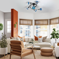 Aeyee Tiffany Style Ceiling Light, Classy Stained Glass Flush Mount Ceiling Light with Green / blue Leaves, Retro Ceiling Lamp for Living Room Bedroom