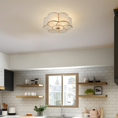 Aeyee Brass Flush Mount Ceiling Light, Vintage Frosted Glass Ceiling Lighting Fixture, 4 Lights Classic Ceiling Lamp