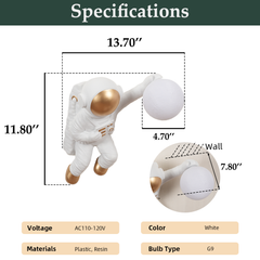 Aeyee Astronaut Wall Sconce, Modern Kid's Wall Lamp, Creative Wall Mounted Light with 3D Printed Lampshade for Children's Bedroom Boys Girls Nursery