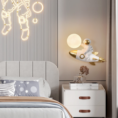 Aeyee Astronaut Wall Sconce, Modern Kid's Wall Lamp, Creative Wall Mounted Light with 3D Printed Lampshade for Children's Bedroom Boys Girls Nursery