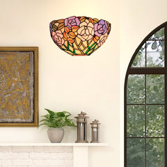 Aeyee Purple Flower Tiffany Wall Sconce, Classy Stained Glass Wall Light, Decorative 12 Inches Wall Light Fixtures for Hallway Stairway Bedroom