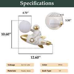 Aeyee Astronaut Wall Sconce, Modern Kid's Wall Lamp, Creative Wall Mounted Light with 3D Printed Lampshade for Children's Bedroom Boys Girls Nursery