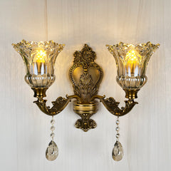 Aeyee Vintage Wall Sconce, Elegant Brass Wall Light, Crystal Floral Bedside Wall Lamp for Entrance, Bedroom, Hallway