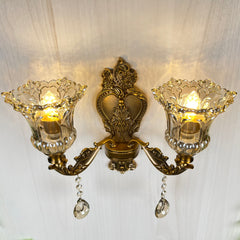 Aeyee Vintage Wall Sconce, Elegant Brass Wall Light, Crystal Floral Bedside Wall Lamp for Entrance, Bedroom, Hallway