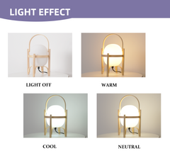 Aeyee Basket Table Lamp with Glass Shade, Modern Wood Bedside Lamp, Cute Night Light, Boho Style Desk Lamp for Bedroom Nightstand