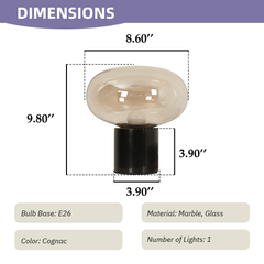 Aeyee Mushroom Shape Bedside Lamp with Marble Base, Glass Table Lamp, Small Night Light for Bedroom Office Nightstand