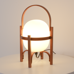 Aeyee Basket Table Lamp with Glass Shade, Modern Wood Bedside Lamp, Cute Night Light, Boho Style Desk Lamp for Bedroom Nightstand