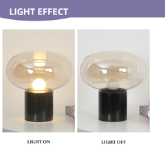 Aeyee Mushroom Shape Bedside Lamp with Marble Base, Glass Table Lamp, Small Night Light for Bedroom Office Nightstand