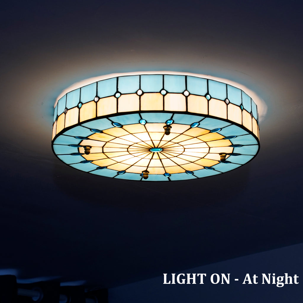 Aeyee Blue Tiffany Ceiling Light, Elegant Stained Glass Flush Mount Ce ...