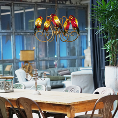 Aeyee Tiffany Style Chandelier Stained Glass Pendant Light Fixture Parrot Chandelier Vintage Glass Hanging Light for Dining Room Living Room Foyer