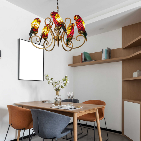 Aeyee Tiffany Style Chandelier Stained Glass Pendant Light Fixture Parrot Chandelier Vintage Glass Hanging Light for Dining Room Living Room Foyer