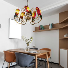 Aeyee Tiffany Style Chandelier Stained Glass Pendant Light Fixture Parrot Chandelier Vintage Glass Hanging Light for Dining Room Living Room Foyer