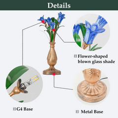 Aeyee Classic Style Table Lamp with Flower Glass Shade, Elegant Flower Night Light, Art Deco Accent Table Lamp for Bedroom Living Room