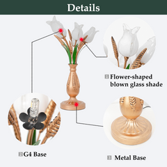 Aeyee Classic Style Table Lamp with Flower Glass Shade, Elegant Flower Night Light, Art Deco Accent Table Lamp for Bedroom Living Room