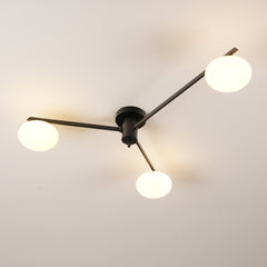 Aeyee Glass Semi Flush Mount Ceiling Light, Modern Sputnik Chandelier with Globe Frosted Glass Shade, Mid Century Ceiling Light Fixture for Bedroom, Hallway Black Finish