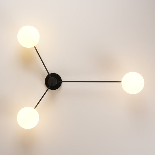 Aeyee Glass Semi Flush Mount Ceiling Light, Modern Sputnik Chandelier with Globe Frosted Glass Shade, Mid Century Ceiling Light Fixture for Bedroom, Hallway Black Finish