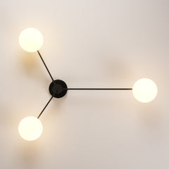 Aeyee Glass Semi Flush Mount Ceiling Light, Modern Sputnik Chandelier with Globe Frosted Glass Shade, Mid Century Ceiling Light Fixture for Bedroom, Hallway Black Finish